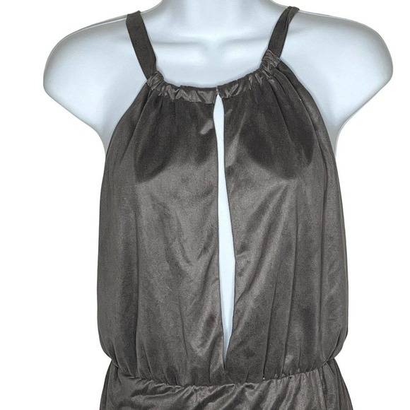 Nightcap by Carisa Rene Taupe Gray Vegan Suede Halter Dress 2 Mini Super Soft - Picture 5 of 11